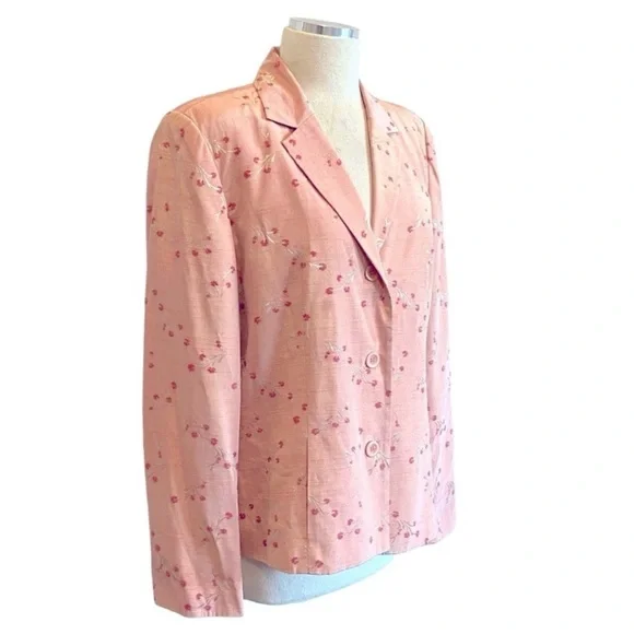 Pink Floral Lightweight Summer/Spring Blazer Jacket Boho Cottagecore Style - Picture 5 of 12